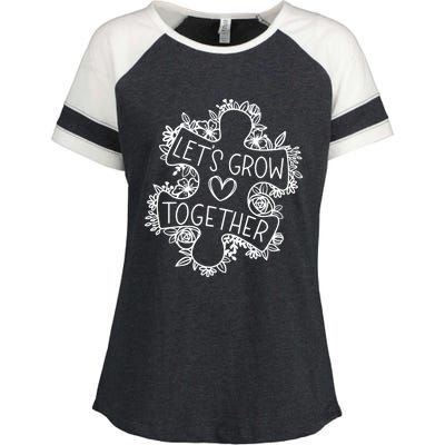 Lets Grow Together Autism Awareness Floral Autistic Puzzle Gift Enza Ladies Jersey Colorblock Tee