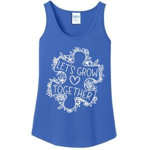 Lets Grow Together Autism Awareness Floral Autistic Puzzle Gift Ladies Essential Tank