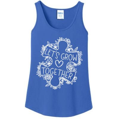 Lets Grow Together Autism Awareness Floral Autistic Puzzle Gift Ladies Essential Tank