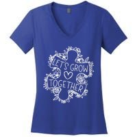 Lets Grow Together Autism Awareness Floral Autistic Puzzle Gift Women's V-Neck T-Shirt