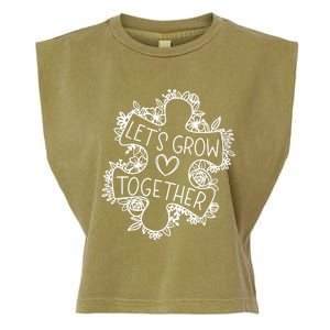 Lets Grow Together Autism Awareness Floral Autistic Puzzle Gift Garment-Dyed Women's Muscle Tee