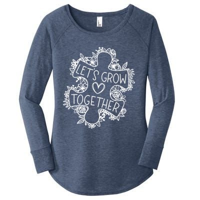 Lets Grow Together Autism Awareness Floral Autistic Puzzle Gift Women's Perfect Tri Tunic Long Sleeve Shirt