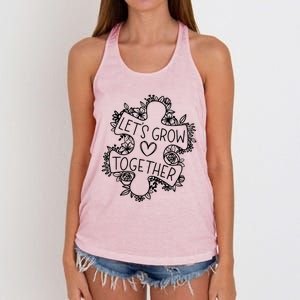 Lets Grow Together Autism Awareness Floral Autistic Puzzle Gift Women's Knotted Racerback Tank