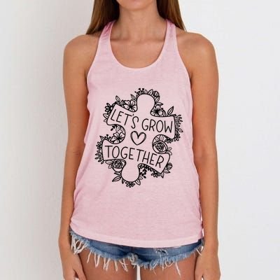 Lets Grow Together Autism Awareness Floral Autistic Puzzle Gift Women's Knotted Racerback Tank