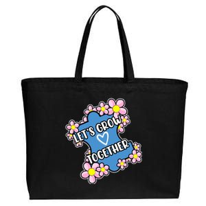 Let's Grow Together Autism Awareness Autistic Mom Graphic Gift Cotton Canvas Jumbo Tote