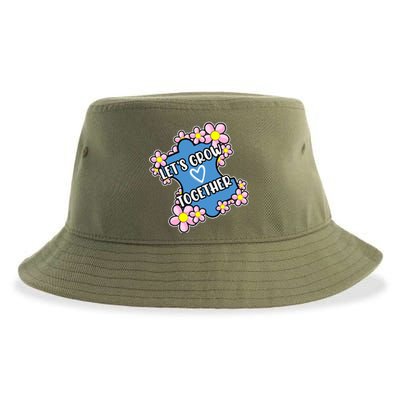 Let's Grow Together Autism Awareness Autistic Mom Graphic Gift Sustainable Bucket Hat