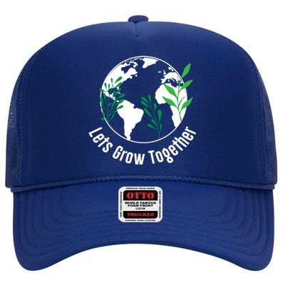 Let's Grow Together Autism Awareness Month Floral Graphic Cute Gift High Crown Mesh Back Trucker Hat