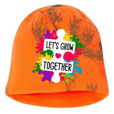 Let's Grow Together Autism Awareness Month Puzzle Piece Gift Kati - Camo Knit Beanie