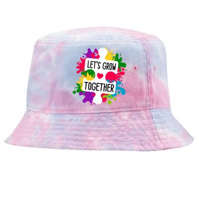 Let's Grow Together Autism Awareness Month Puzzle Piece Gift Tie-Dyed Bucket Hat