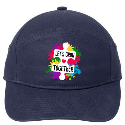 Let's Grow Together Autism Awareness Month Puzzle Piece Gift 7-Panel Snapback Hat