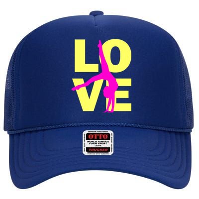 Love Gymnastics Teen Gift High Crown Mesh Back Trucker Hat