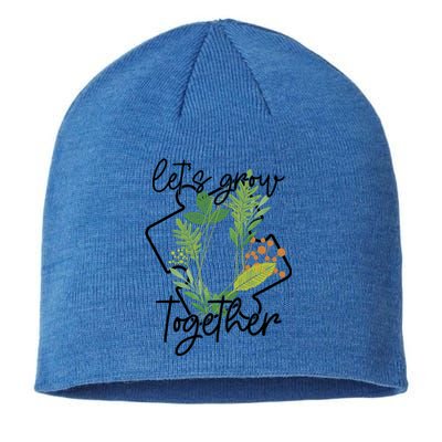 Let's Grow Together Autism Puzzle Piece Plants Meme Gift Sustainable Beanie