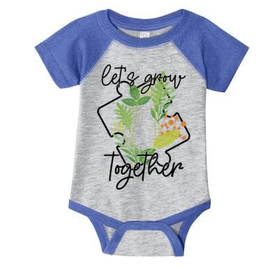 Let's Grow Together Autism Puzzle Piece Plants Meme Gift Infant Baby Jersey Bodysuit