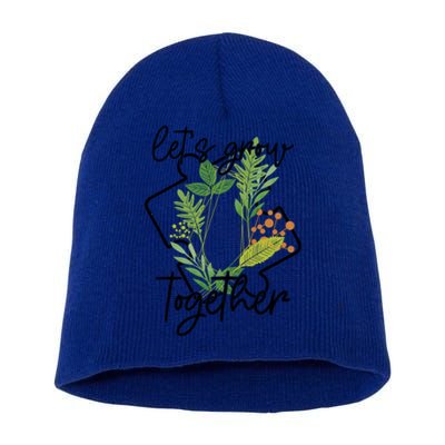 Let's Grow Together Autism Puzzle Piece Plants Meme Gift Short Acrylic Beanie