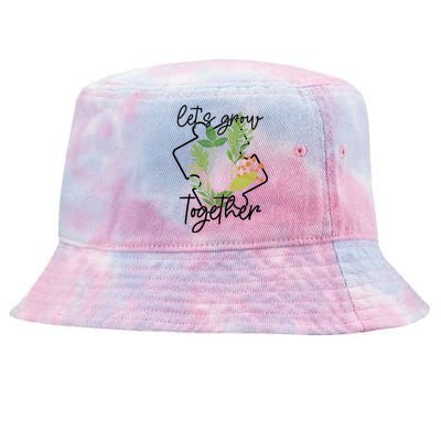 Let's Grow Together Autism Puzzle Piece Plants Meme Gift Tie-Dyed Bucket Hat