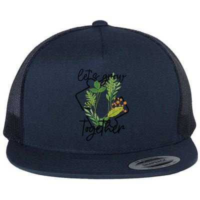 Let's Grow Together Autism Puzzle Piece Plants Meme Gift Flat Bill Trucker Hat