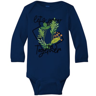 Let's Grow Together Autism Puzzle Piece Plants Meme Gift Baby Long Sleeve Bodysuit