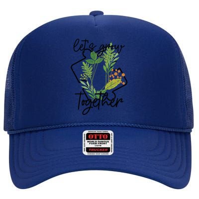 Let's Grow Together Autism Puzzle Piece Plants Meme Gift High Crown Mesh Back Trucker Hat