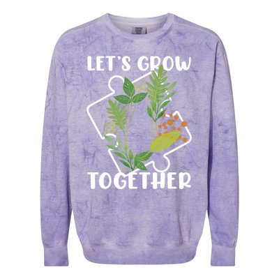 Let's Grow Together Autism Puzzle Piece Plants Meme Gift Colorblast Crewneck Sweatshirt