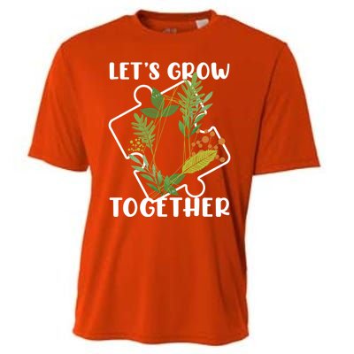 Let's Grow Together Autism Puzzle Piece Plants Meme Gift Cooling Performance Crew T-Shirt