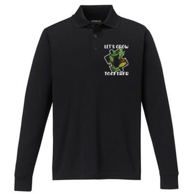 Let's Grow Together Autism Puzzle Piece Plants Meme Gift Performance Long Sleeve Polo