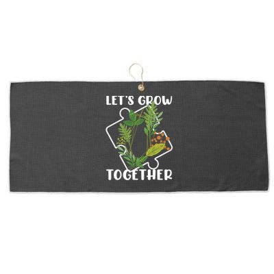 Let's Grow Together Autism Puzzle Piece Plants Meme Gift Large Microfiber Waffle Golf Towel