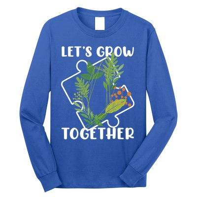 Let's Grow Together Autism Puzzle Piece Plants Meme Gift Long Sleeve Shirt