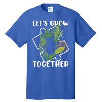 Let's Grow Together Autism Puzzle Piece Plants Meme Gift Tall T-Shirt