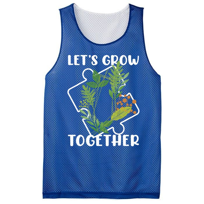 Let's Grow Together Autism Puzzle Piece Plants Meme Gift Mesh Reversible Basketball Jersey Tank