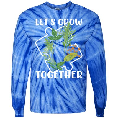 Let's Grow Together Autism Puzzle Piece Plants Meme Gift Tie-Dye Long Sleeve Shirt