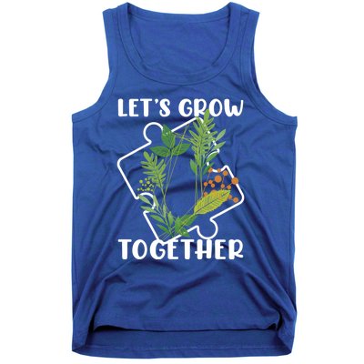 Let's Grow Together Autism Puzzle Piece Plants Meme Gift Tank Top