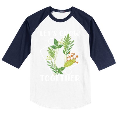 Let's Grow Together Autism Puzzle Piece Plants Meme Gift Baseball Sleeve Shirt