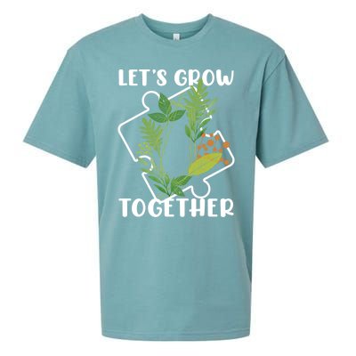 Let's Grow Together Autism Puzzle Piece Plants Meme Gift Sueded Cloud Jersey T-Shirt