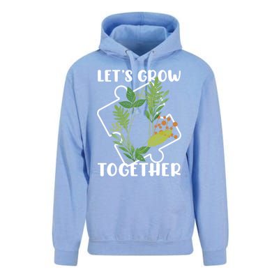 Let's Grow Together Autism Puzzle Piece Plants Meme Gift Unisex Surf Hoodie