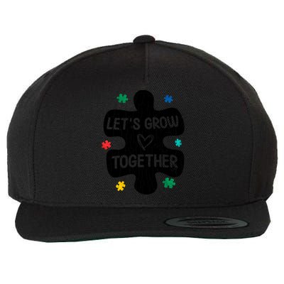 Let's Grow Together Funny Autism Awareness Autistic Graphic Gift Wool Snapback Cap