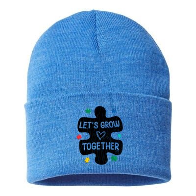 Let's Grow Together Funny Autism Awareness Autistic Graphic Gift Sustainable Knit Beanie