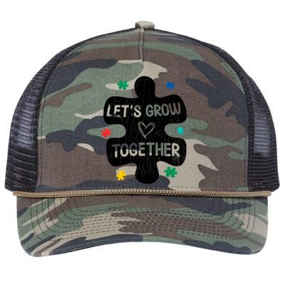 Let's Grow Together Funny Autism Awareness Autistic Graphic Gift Retro Rope Trucker Hat Cap