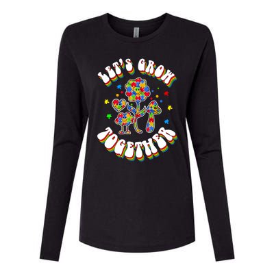 Let's Grow Together Puzzle Flowers Autism Support Great Gift Womens Cotton Relaxed Long Sleeve T-Shirt