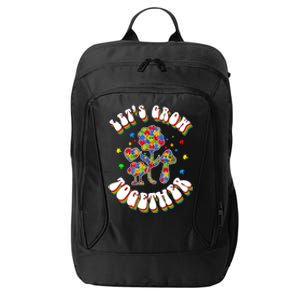 Let's Grow Together Puzzle Flowers Autism Support Great Gift City Backpack