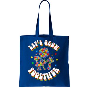 Let's Grow Together Puzzle Flowers Autism Support Great Gift Tote Bag