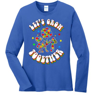 Let's Grow Together Puzzle Flowers Autism Support Great Gift Ladies Long Sleeve Shirt