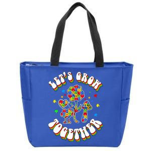 Let's Grow Together Puzzle Flowers Autism Support Great Gift Zip Tote Bag