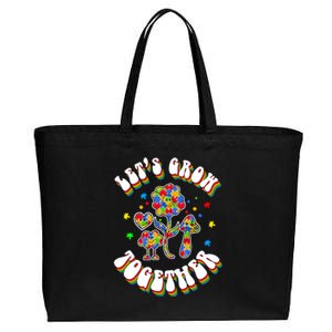 Let's Grow Together Puzzle Flowers Autism Support Great Gift Cotton Canvas Jumbo Tote