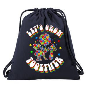 Let's Grow Together Puzzle Flowers Autism Support Great Gift Drawstring Bag