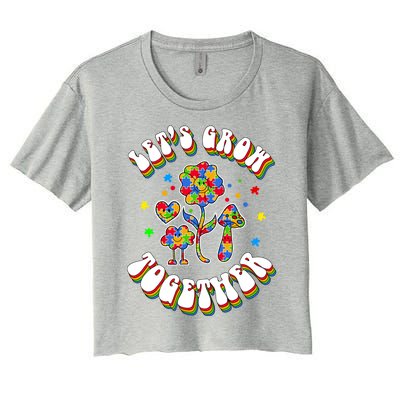 Let's Grow Together Puzzle Flowers Autism Support Great Gift Women's Crop Top Tee