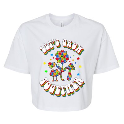 Let's Grow Together Puzzle Flowers Autism Support Great Gift Bella+Canvas Jersey Crop Tee