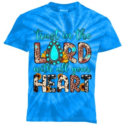 Leopard Gemstone Trust In The Lord With All Heart Christian Gift Kids Tie-Dye T-Shirt