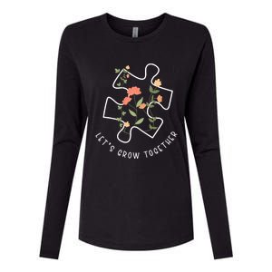 LetS Grow Together Puzzle Flowers Autism Support Girl Womens Cotton Relaxed Long Sleeve T-Shirt