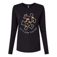 LetS Grow Together Puzzle Flowers Autism Support Girl Womens Cotton Relaxed Long Sleeve T-Shirt