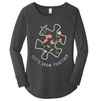 LetS Grow Together Puzzle Flowers Autism Support Girl Women's Perfect Tri Tunic Long Sleeve Shirt